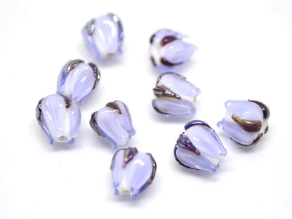 Lavender small lampwork beads, Light purple flower beads, Tiny glass beads, 7mm flower beads, Artisan lampwork