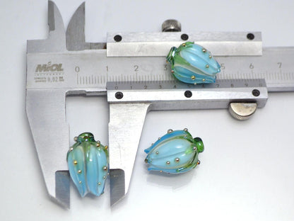sky blue flower lampwork beads artisan lampwork wedding floral glass Bud blossom beads for earrings rose silver blue beads something blue
