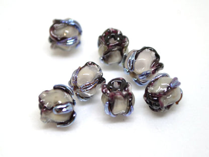 Gray Black 8mm rosebud beads, Black silver Rose glass beads, Floral lampwork, Dark glass beads, Art Lampwork, Jewellery beads