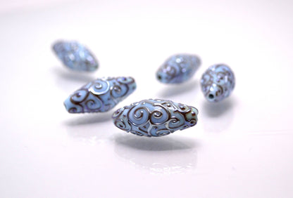 sky blue lampwork handmade bead oval swirl jewelry making artisan heavenly set silver mirror texture pendant curl rhombus wedding angelical