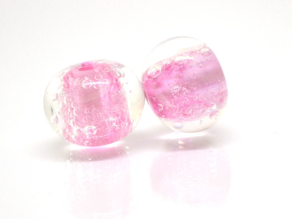 Pink Bubble beads, Glass handmade lampwork, Pink glass beads, Jewelry making, Pastel beads, SRA Artisan lampwork bracelet necklace beads set
