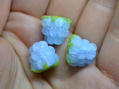 Sky blue lampwork raspberry, Gloss Glass berries, Lampwork berry beads, Berry fruit beads, Glass Raspberry, Tiny Food lampwork beads