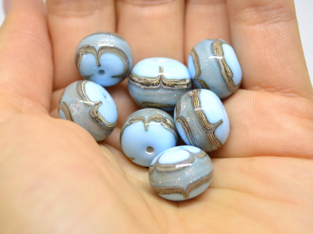 Blue venetian glass beads, Sky Blue gold Murano glass beads, Pastel Blue lampwork, Italian glass beads, Ethnic beads, Rondelle bead