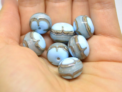 Blue venetian glass beads, Sky Blue gold Murano glass beads, Pastel Blue lampwork, Italian glass beads, Ethnic beads, Rondelle bead