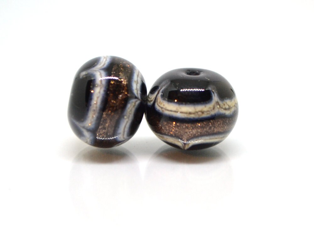 Gold sand glass beads, Black white gold Glass beads, Handmade lampwork beads, Absolutely Stunning
