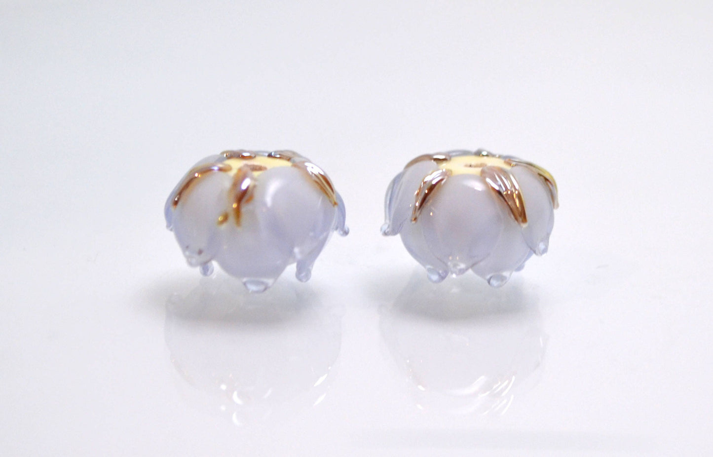 Artisan lampwork bead lilac gold floral wedding jewelry handmade bud flower glass jewelry making set art glass bracelet bead