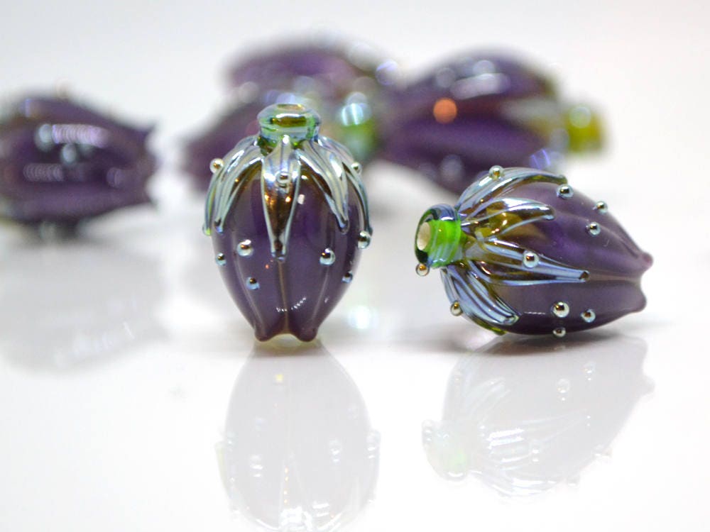 dark purple flower lampwork handmade beads glass  Flower pendant necklace artisan lampwork flower lampwork glass beads flower bead purple