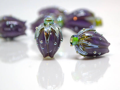 dark purple flower lampwork handmade beads glass  Flower pendant necklace artisan lampwork flower lampwork glass beads flower bead purple