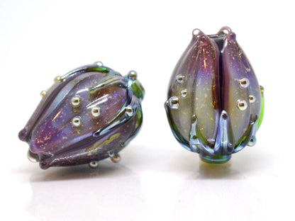 dichroic glass flower lampwork beads sparkling glass bead glitter beads purple glass beads lavender beads floral glass beads stardust beads