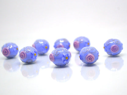 Blue purple handmade glass lampwork beads|Periwinkle blue jewelry|Venetian beads|Artisan lampwork|Periwinkle wedding|Jewelry making|Floral