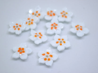 White orange glass flower beads, 5 Petals floral lampwork, Field flower bead, Meadow flowers, Artisan lampwork bead
