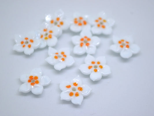 White orange glass flower beads, 5 Petals floral lampwork, Field flower bead, Meadow flowers, Artisan lampwork bead