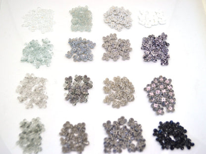 Gray small flower beads, Black cute flowers for headband, White tiny flowers, mini glass flowers, transparent lampwork beads