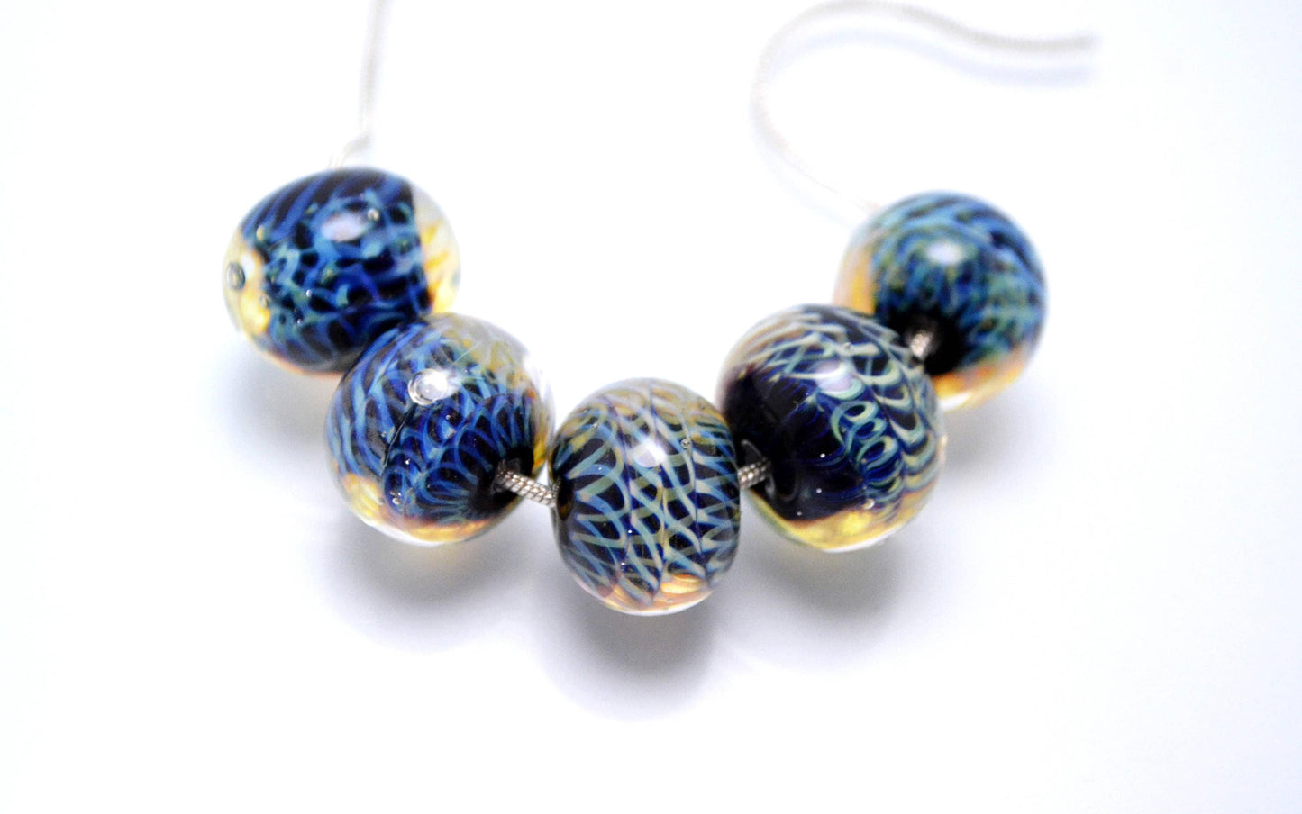 sea bead colorful glass jewelry clear glass bead blue jewelry making set bubble bead artisan lampwork  glass handcrafted blue jewelry glass