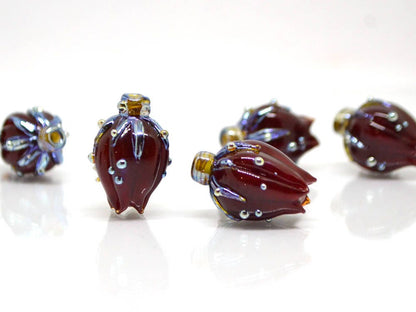bordeaux red glass flower beads lampwork handmade beads artisan lampwork flower bead sculpture flower focal bead dark red brutalist jewelry