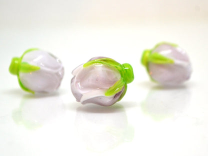 Pale pink flower bud beads, Jewelry glass beads, Blush pink floral lampwork, DIY earrings, Spring lampwork, Flower lampwork beads