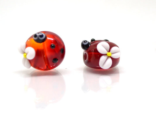 Lampwork ladybug beads, Glass ladybug beads, Red ladybug, Ladybug decoration, Ladybug jewelry, Handmade lampwork, Artisan lampwork, lady bug