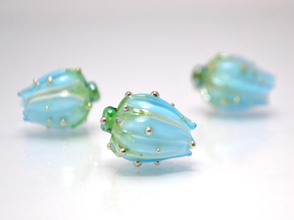 sky blue flower lampwork beads artisan lampwork wedding floral glass Bud blossom beads for earrings rose silver blue beads something blue