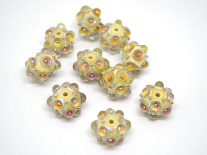 Beige purplish Lampwork bead, Ivory glass beads, Pastel lampwork beads, Focal beads, Artisan lampwork, Handmade bead, Rondelle beads