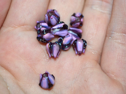 Deep purple lavender small lampwork beads, Purple floral beads, Artisan lampwork, Tiny glass beads, Tiny beads, 7mm flower beads, glass art