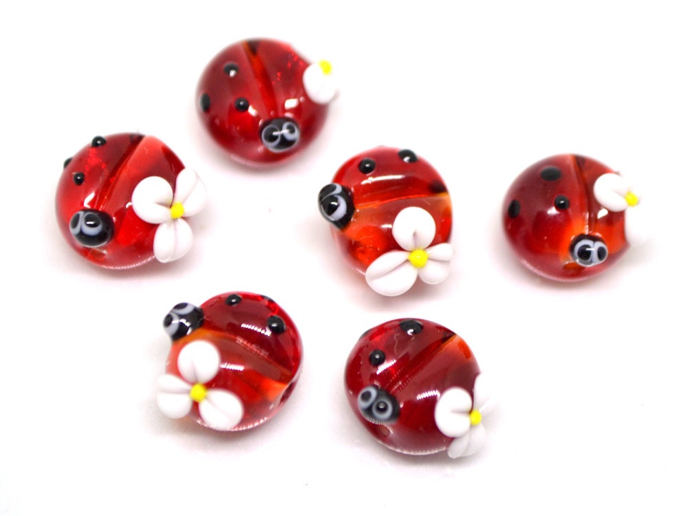 Lampwork ladybug beads, Glass ladybug beads, Red ladybug, Ladybug decoration, Ladybug jewelry, Handmade lampwork, Artisan lampwork, lady bug