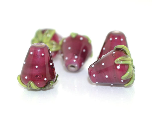 Red wine Strawberry glass beads, Lampwork berry beads, Lampwork berries, Lampwork strawberry, Berry jewelry, Burgundy berry beads
