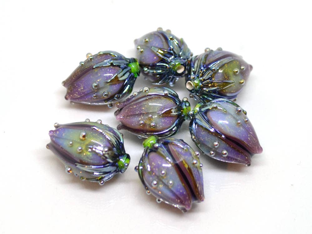 dichroic glass flower lampwork beads sparkling glass bead glitter beads purple glass beads lavender beads floral glass beads stardust beads