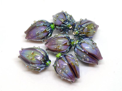 dichroic glass flower lampwork beads sparkling glass bead glitter beads purple glass beads lavender beads floral glass beads stardust beads