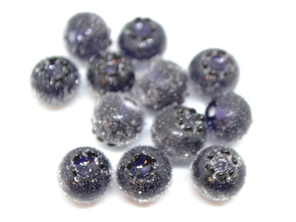 Dark purple glass berries, Frost berry beads, Lampwork blueberry, Purple berry, Glass fruits