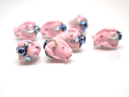 Pink twisted rosebud  beads, Opaque pink Glass rose bud Bead, Flower lampwork bead, Artisan lampwork beads