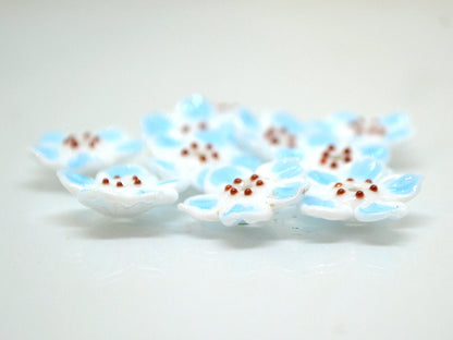 White blue glass flower beads, Blue floral lampwork, Glass blossom beads, Artisan lampwork bead, Jewelry beads, 3d Embroidery beads