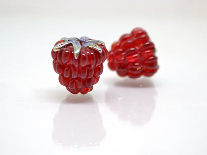 Red silver lampwork raspberry, Red glass berries, Gloss Lampwork beads, Berry glass beads, Lampwork Raspberries, Summer jewelry