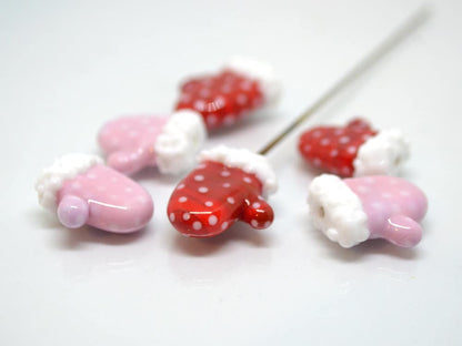 Lampwork mitten bead, Pink Red glass mitten bead, Christmas lampwork