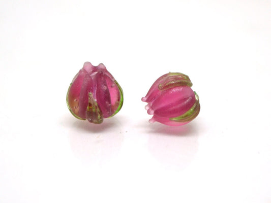 Frosted Pink Yarrow beads, Berry flower beads, Small glass beads, 7mm flower beads, Artisan lampwork