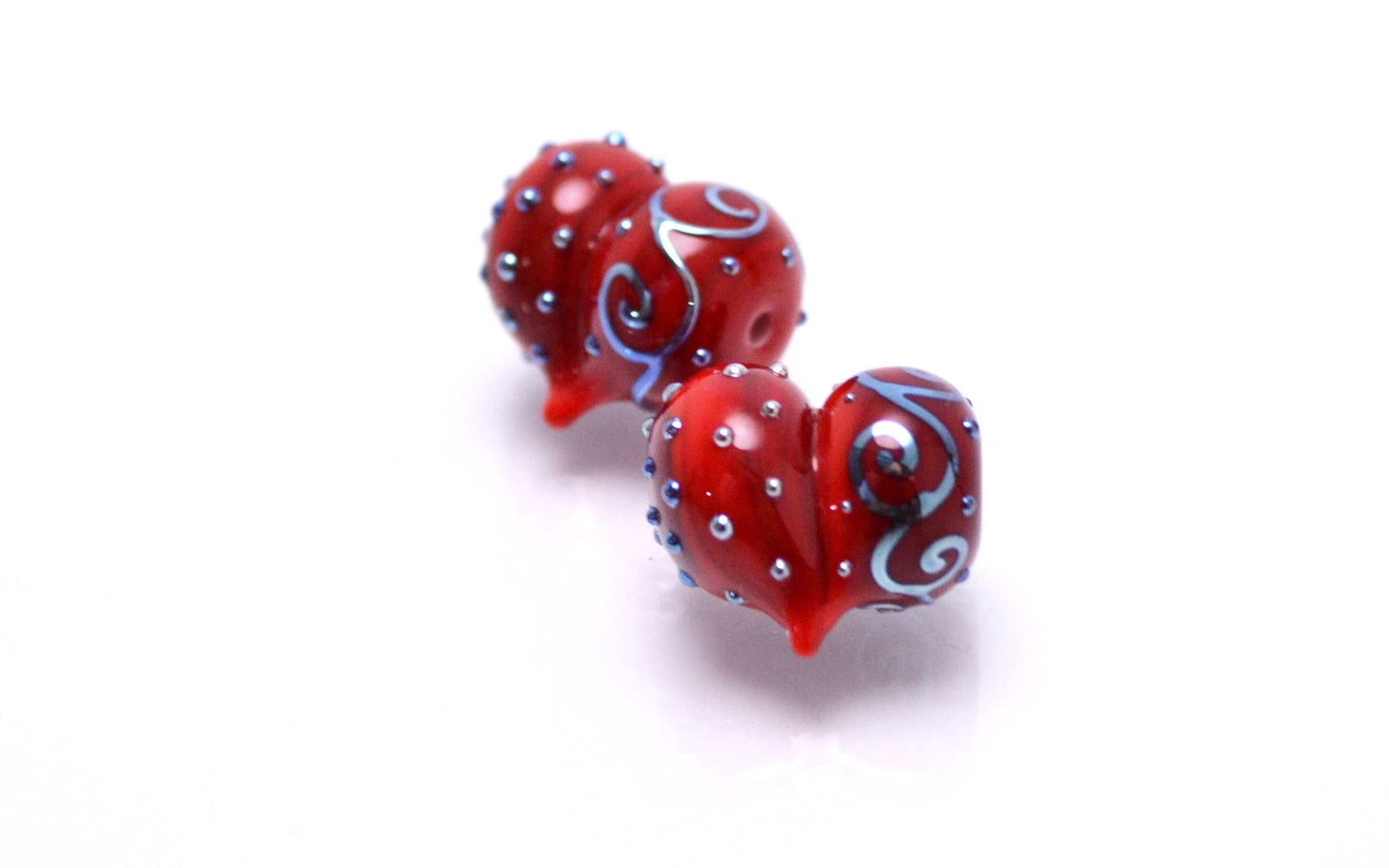 handmade red jewelry bead jewelry making set red bead glass heart shape bead Murano style bead artisan lampwork glass making red heart shape