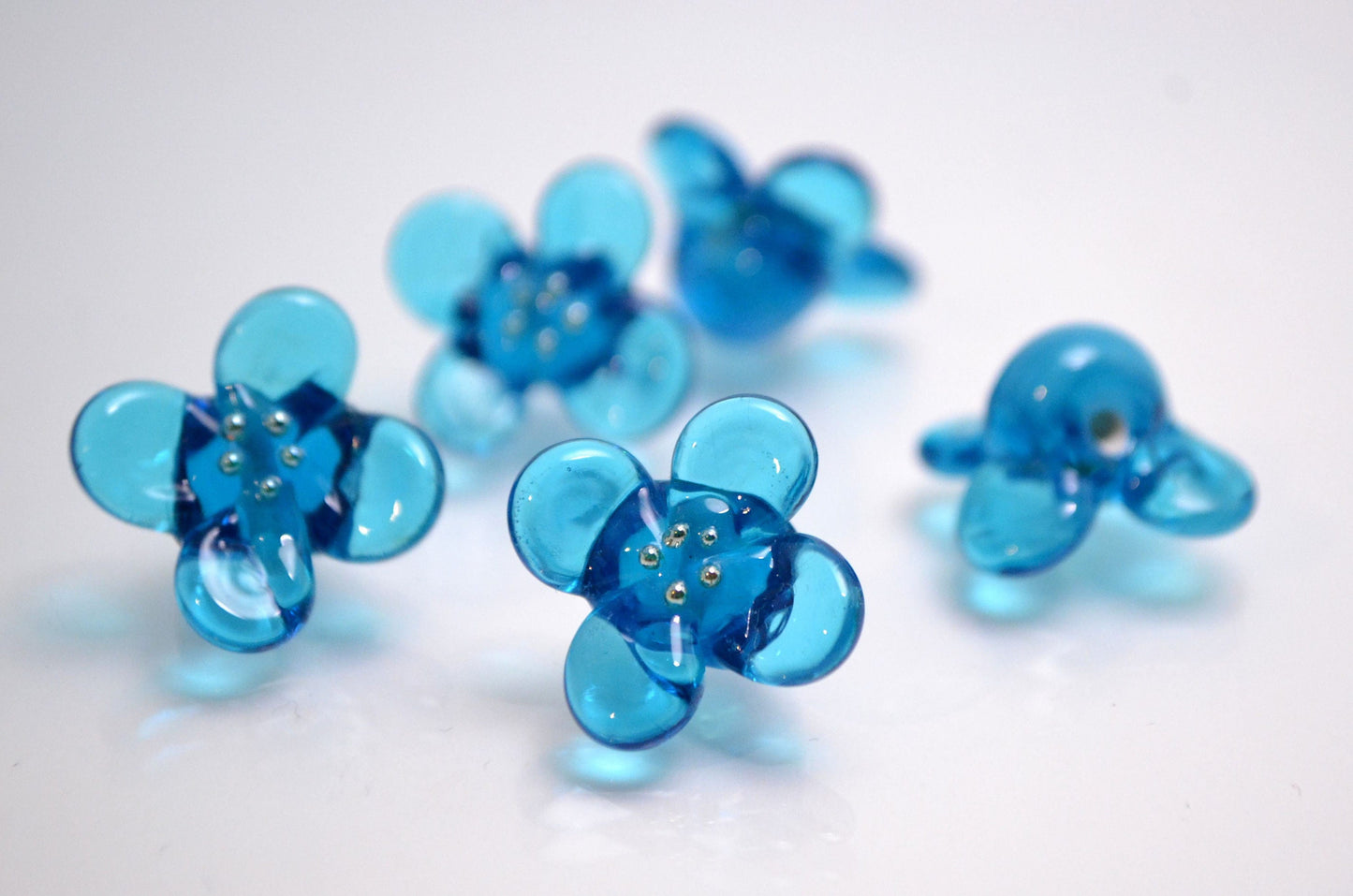 blue flower gold dots lampwork glass handmade bead petals artisan lampwork jewelry making set art of glass beads necklace earrings bracelet