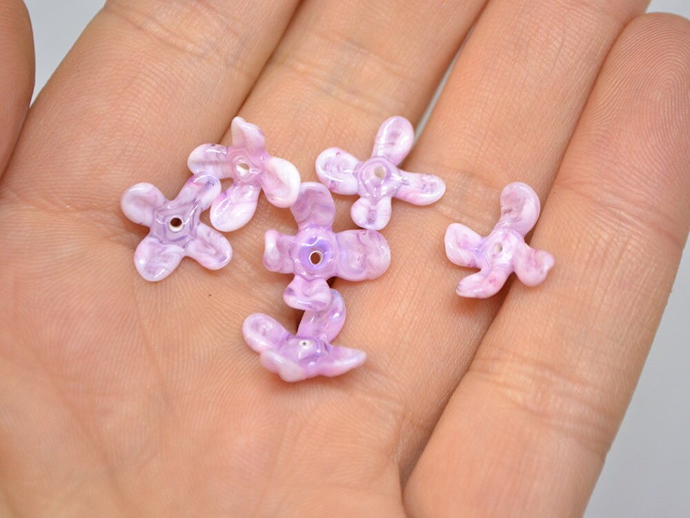 Lavender pink flower beads, Matiola flower beads, Tiny flowers, 12mm flower beads, Handmade glass beads, Artisan lampwork, Floral lampwork