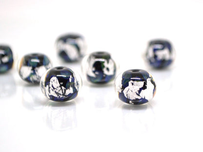 Black silver foil lampwork beads, Handmade glass beads, Artisan Lampwork, Art beads, rondelle beads