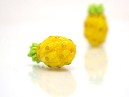 Glass pineapple beads, Yellow lampwork beads, Ananas glass beads, Glass fruit beads, Lampwork berry, Artisan lampwork, Food glass beads