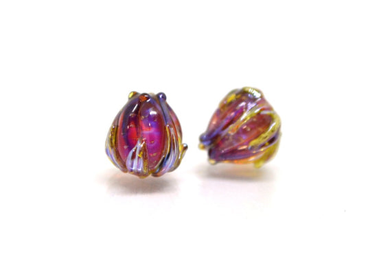 Magenta purple flower beads, Glass floral beads, Fuchsia pink glass beads, Lampwork flower beads, 7mm flower beads, Artisan lampwork