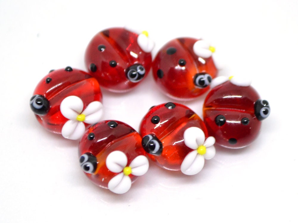 Lampwork ladybug beads, Glass ladybug beads, Red ladybug, Ladybug decoration, Ladybug jewelry, Handmade lampwork, Artisan lampwork, lady bug