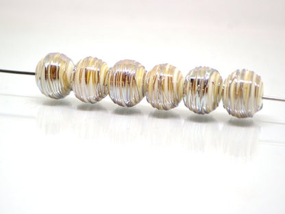 White and gold lampwork glass Beads, Stripes beads, Silver Stains beads, electric beads, Artisan lampwork, Handmade glass beads, beige beads