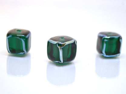 emerald glass beads handmade green cube beads lampwork cube bead geometric glass bead square lampwork bead art glass beads green silver bead