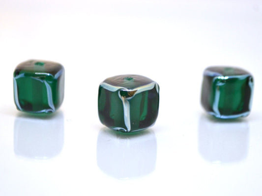 emerald glass beads handmade green cube beads lampwork cube bead geometric glass bead square lampwork bead art glass beads green silver bead