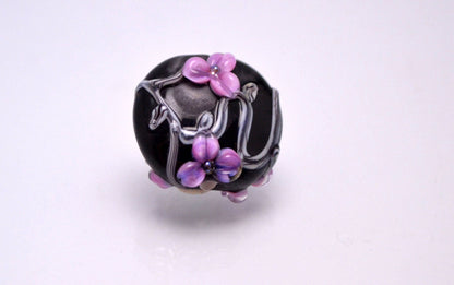 flower bead making black glass shape bead bracelet making glass handmade floral jewelry purple bead design artisan lampwork flowers
