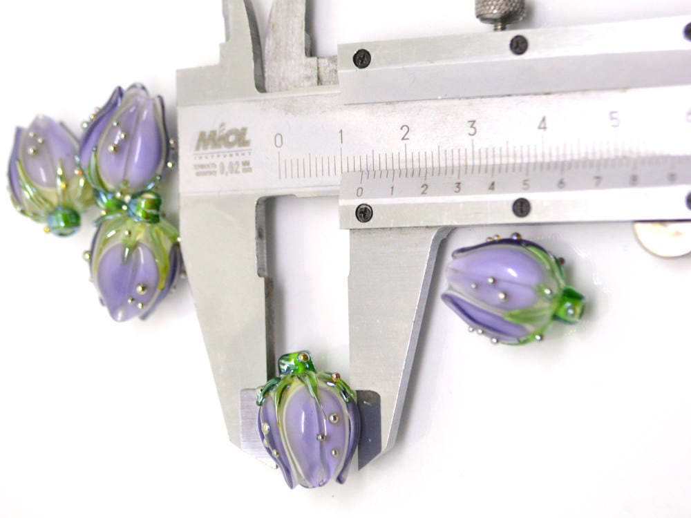 floral glass beads artisan lampwork bead pendant flower bud bead pastel beads light purle glass beads for earrings flower bead pendant glass