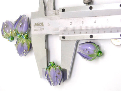 floral glass beads artisan lampwork bead pendant flower bud bead pastel beads light purle glass beads for earrings flower bead pendant glass