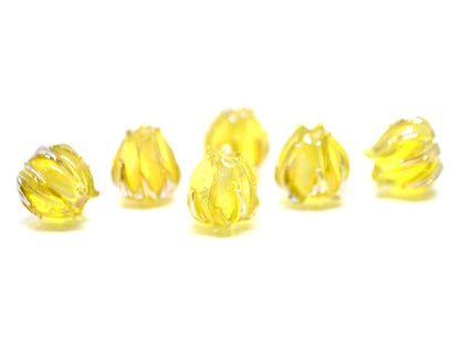 Yellow gold flower beads, Lemon yellow lampwork beads, 10mm flower beads, flower lampwork bead, Artisan lampwork, transparent beads