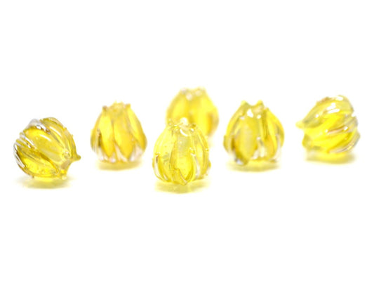 Yellow gold flower beads, Lemon yellow lampwork beads, 10mm flower beads, flower lampwork bead, Artisan lampwork, transparent beads