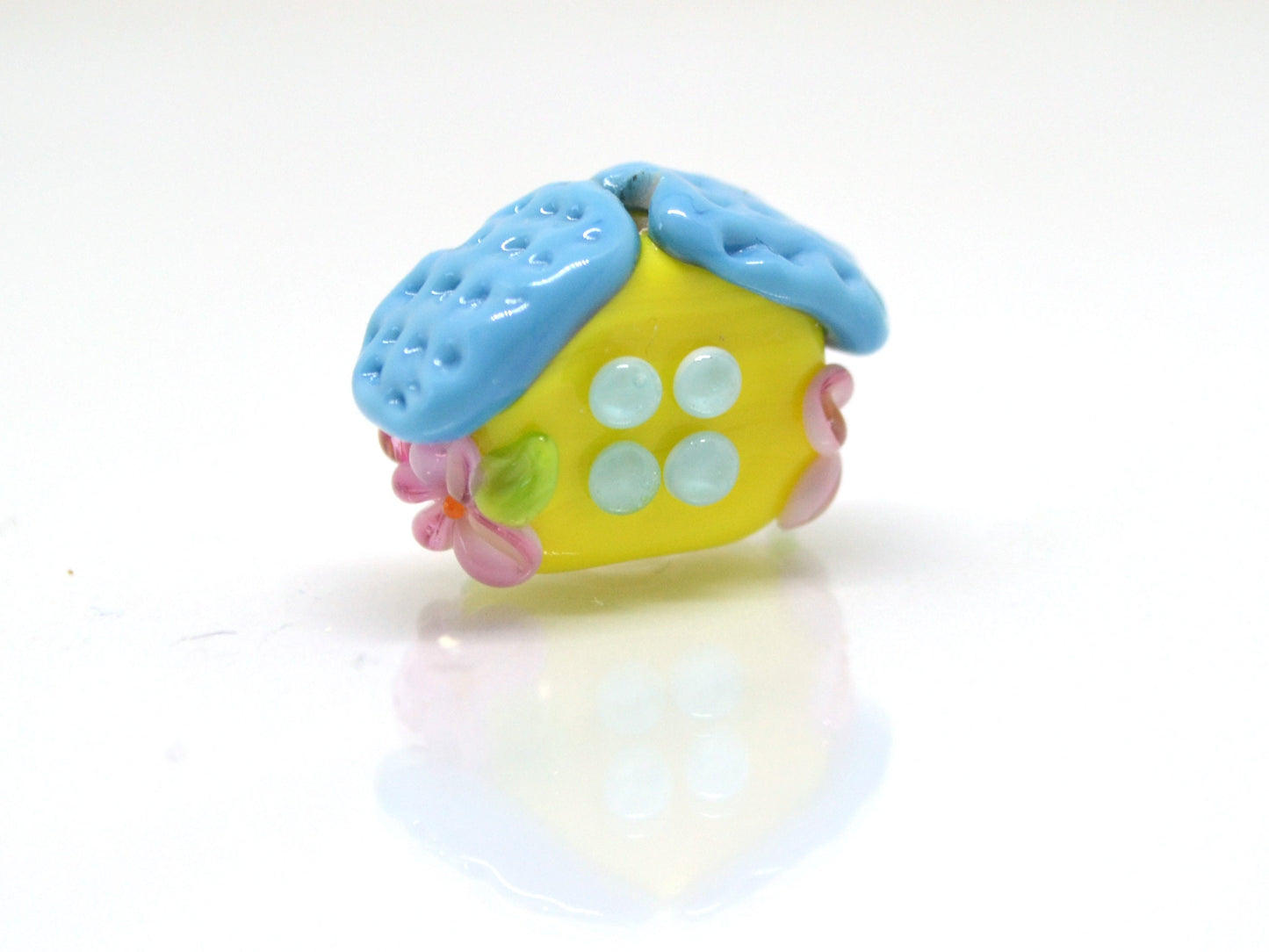 Yellow Blue house with flowers, Lampwork House pendant, Ukraine symbol, Ukrainian flag colors, Volume house, Stand with Ukraine